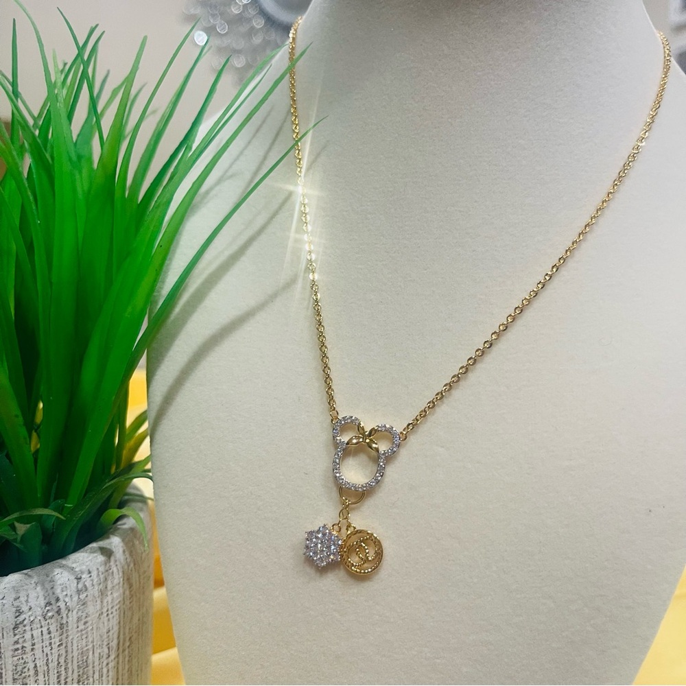 Gold-Tone Crystal Pendant Necklace with Charm